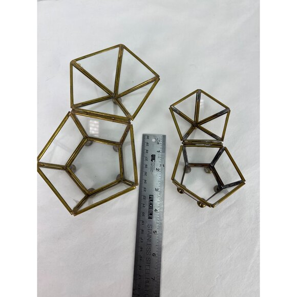 Set of 2 VTG Geometric Glass and Brass Jewelry Boxes 3.5 and 2.5" for Home Decor - Picture 3 of 5